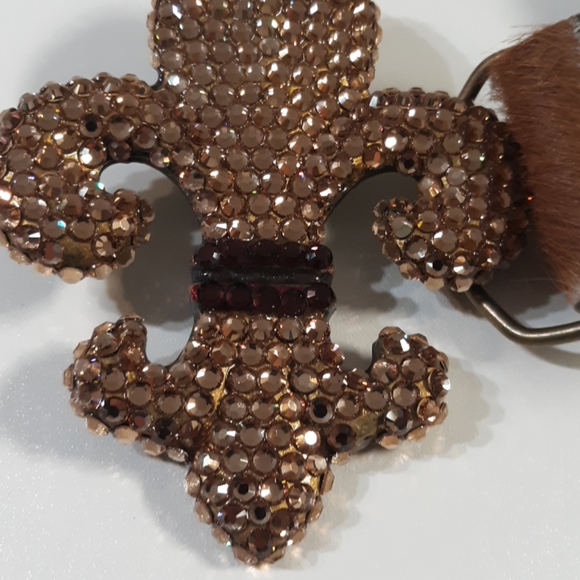 Bridget Shuster cowhide belt rhinestone buckle - Picture 6 of 8